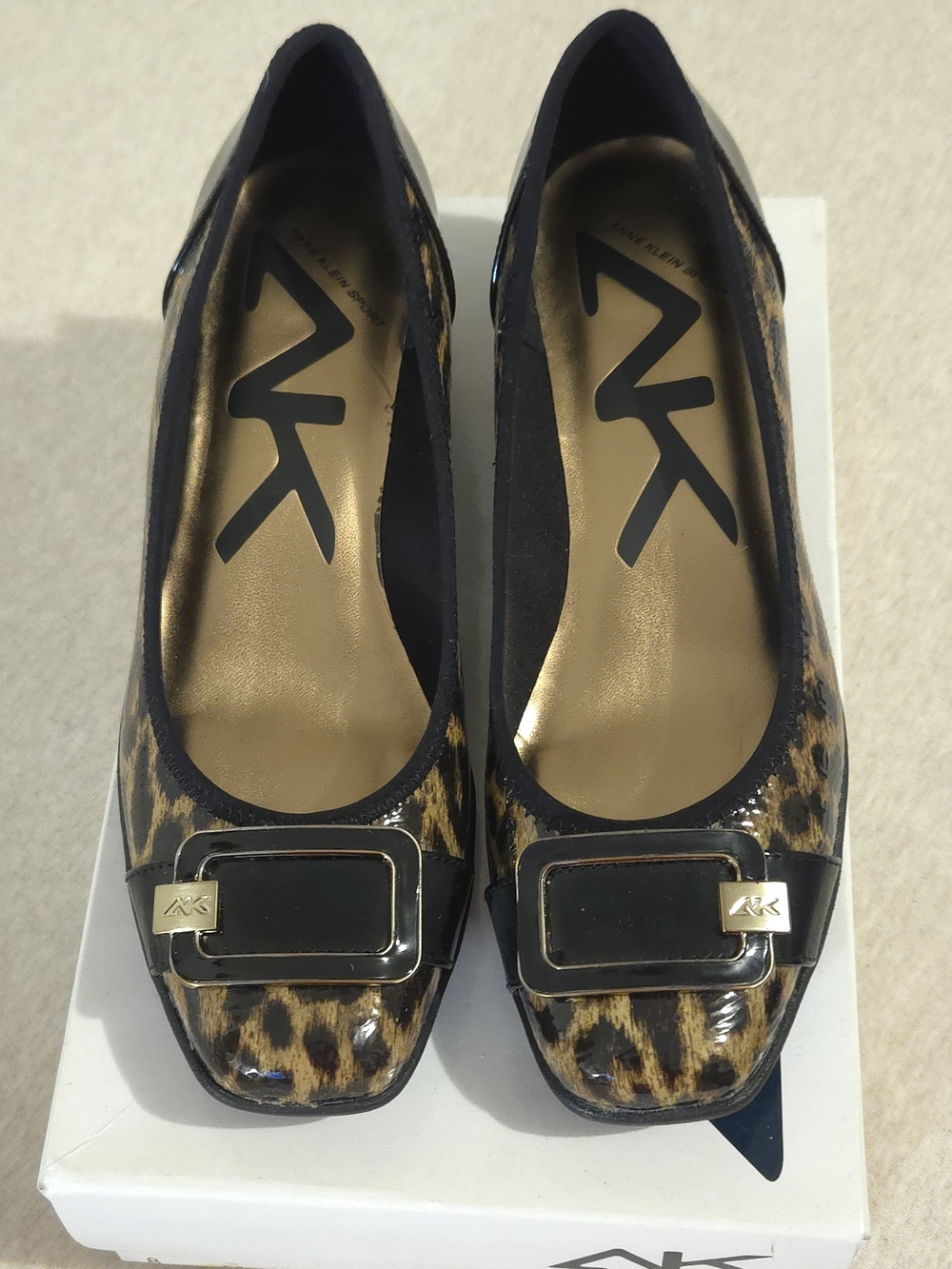 Anne Klein Leopard-Print Ballet Flats with Black Trim and Gold Accents